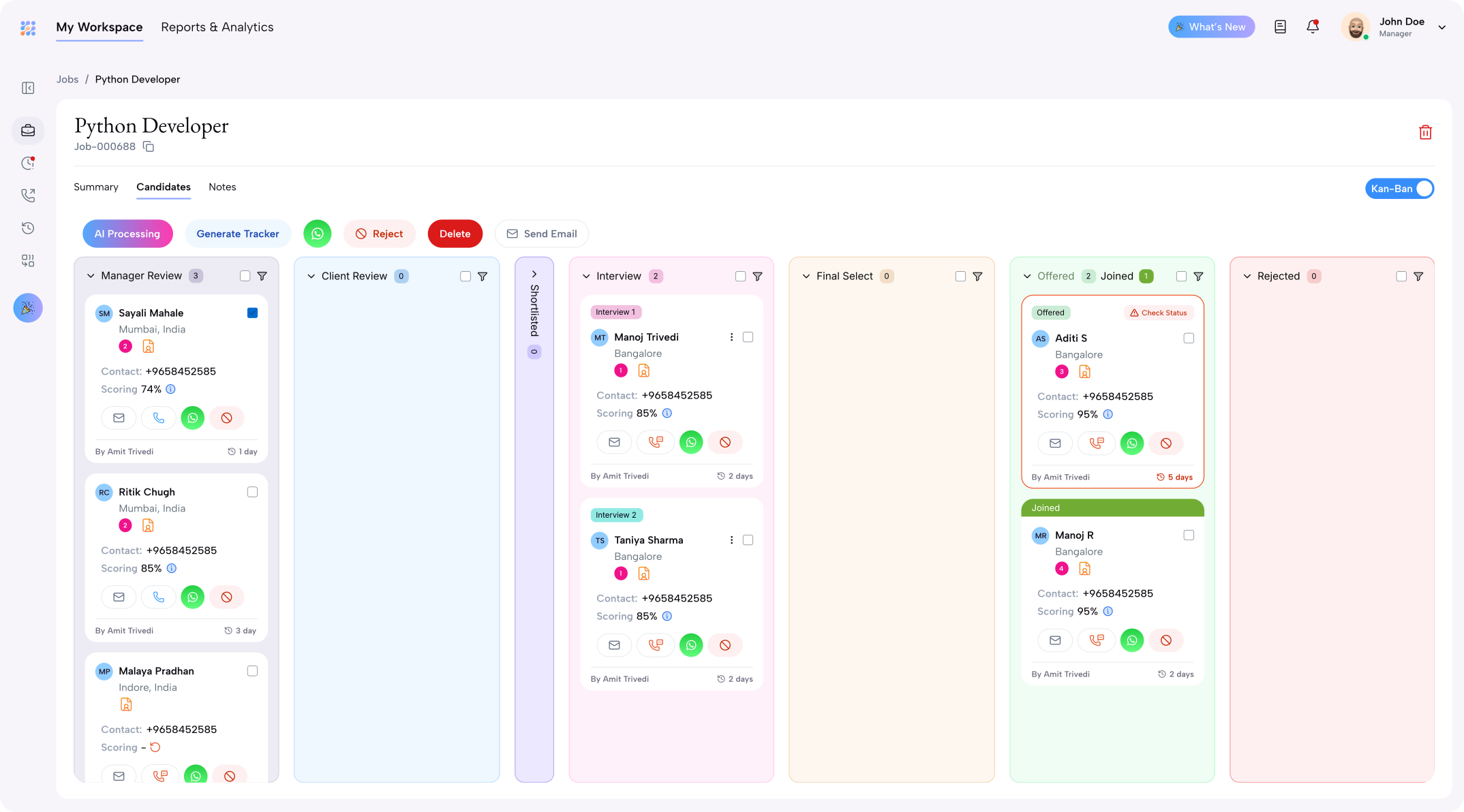 The Talentilo command centre showing a job pipeline across every hiring stage